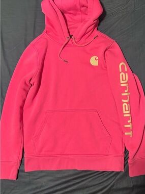 Carhartt Women's Pink Hooded Pullover with White Logo Print
